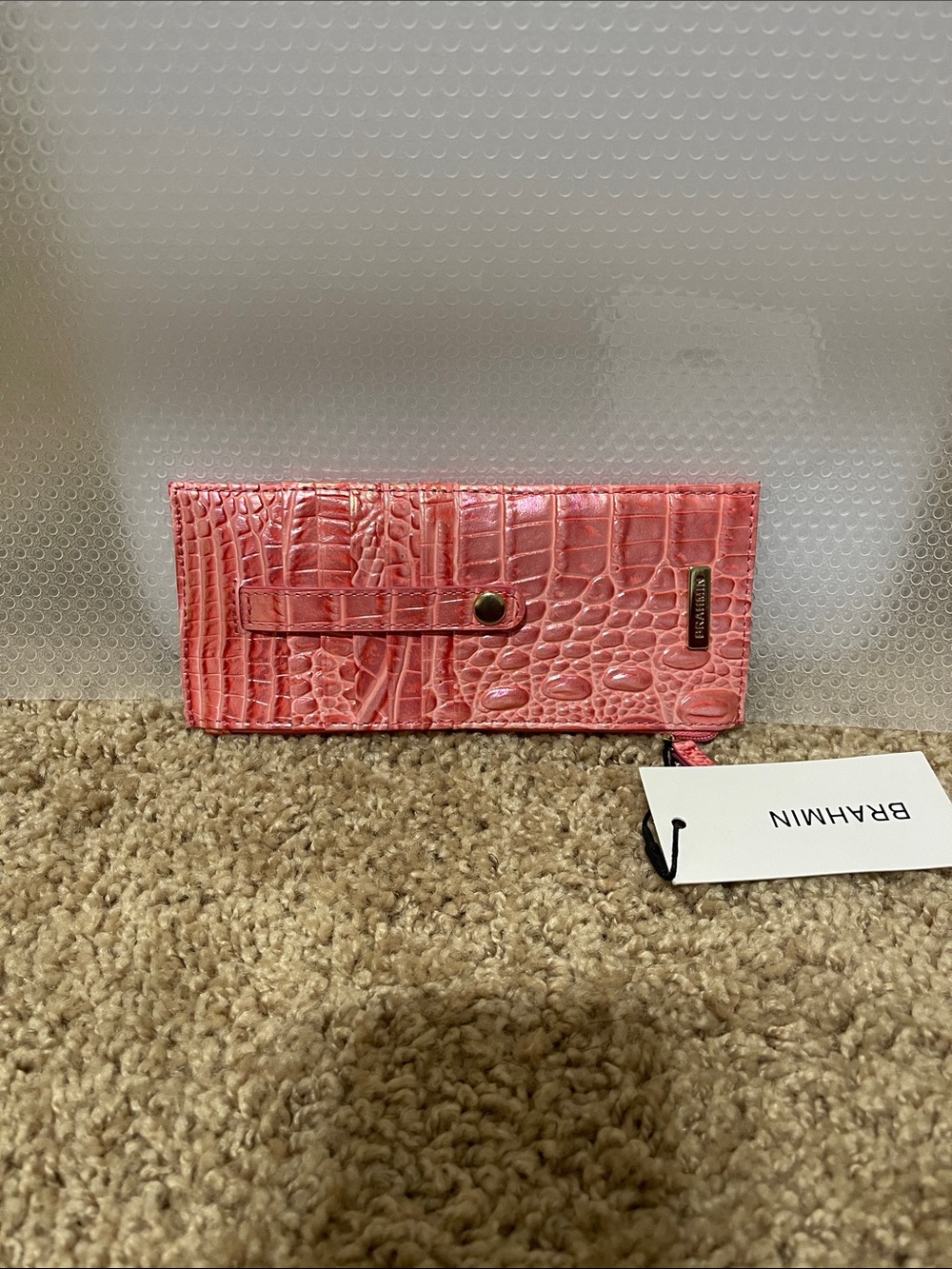 Brahmin Glossy Pink Croc-Embossed Continental Wallet